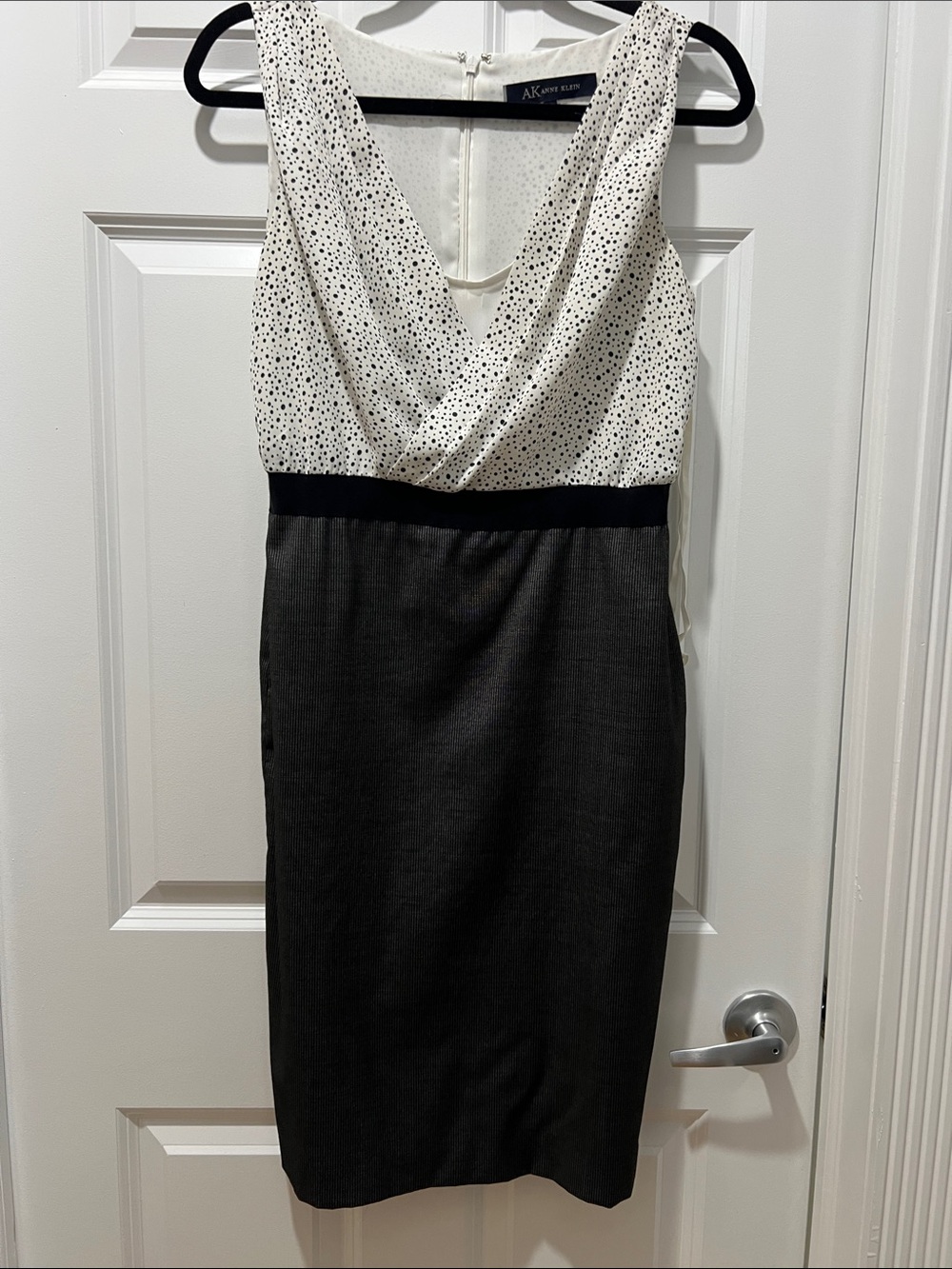 Anne Klein Black and White Polka Dot Midi Sheath Dress